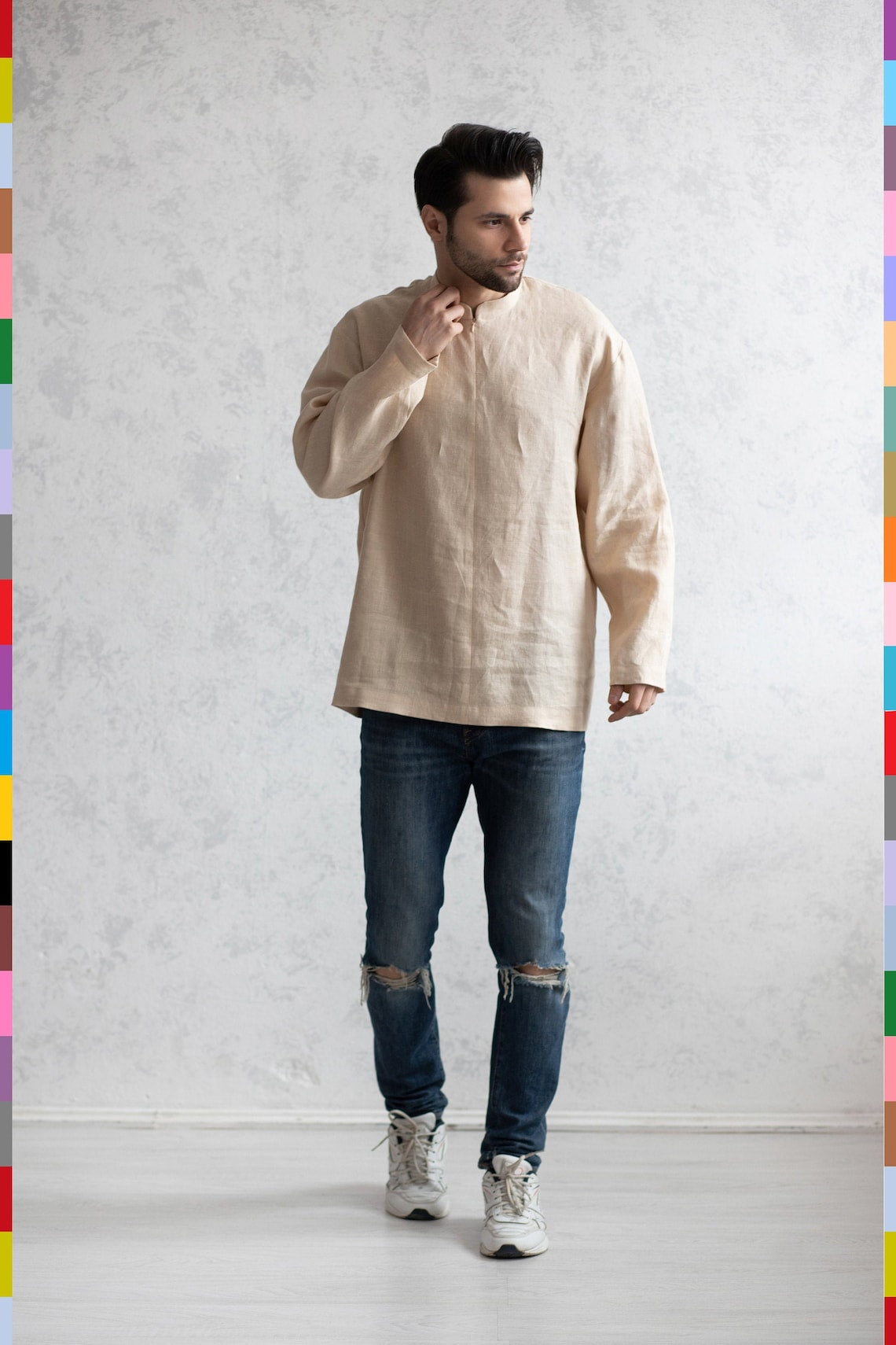 Italian linen men's long sleeve shirt Italian linen men's long sleeve shirt