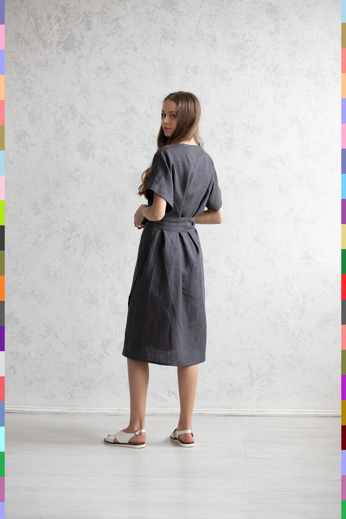 Washed Linen Dress Linen Linen Dresses Linen Fitted Dress Wrap Linen Dress Flax Midi Dress Maternity Dress Summer Dress Gray Women Dress Beautiful Dress Wrap Linen Dresses Wrapped Dresses Best Selling Dress 