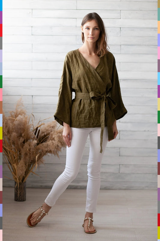 Linen Blouse
Linen Blouses
Women Blouse
Woman Blouse
Women Blouses
Spring Blouses
Summer Blouses
Pure Linen Blouse
Italian Blouse
Custom Blouse
Flax Wrap Top
Linen Top
Khaki Top
