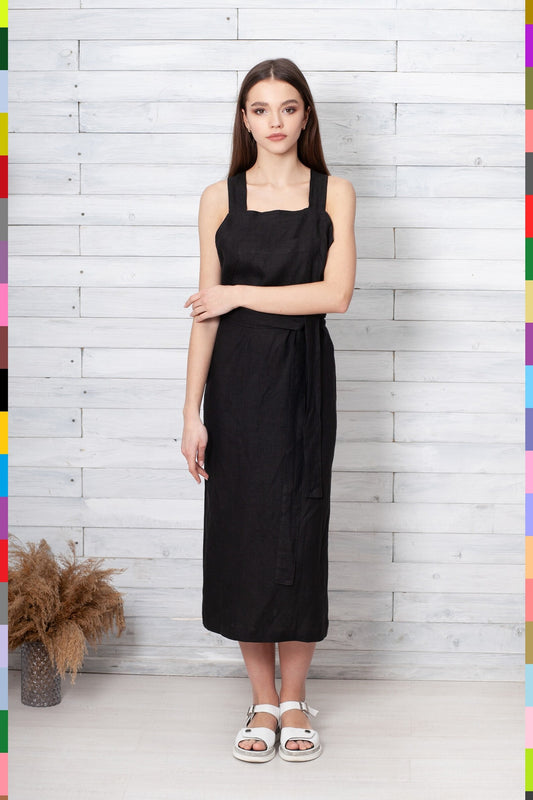 Linen Dress Summer Dress Linen Dresses Backless Dress Everyday Dresses Pinafore Dress Linen Dress Women Linen Summer Dress Black Summer Dress Black Dress Dark Dress Open Back Dress Backless Dresses