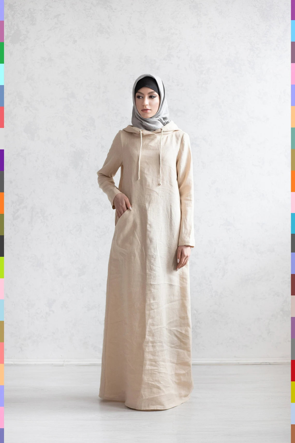 Muslim Clothing Islamic Clothes Linen Hijab Linen Muslim Clothes Cultural Clothes Woman Hijabs Abaya Clothes Linen Jilbabs Linen Jilabs Sand Abaya Muslim Dress Islamic Coats Linen Jilab