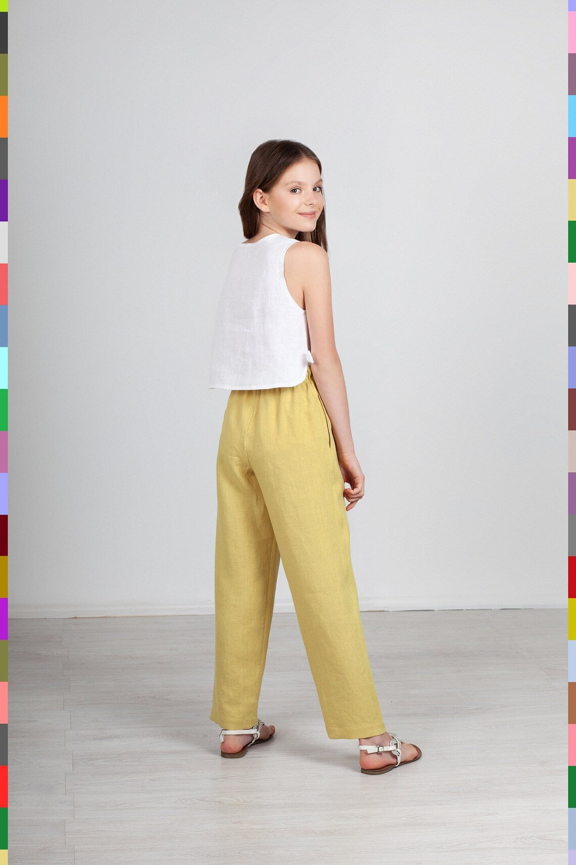 Summer Kids Pants
Kids Linen Pants
Kids Flax Pants
Girl Pants
Girl Linen Pants
Kids Linen Trousers
Summer Teen Pants
Kids Flax Fashion
Children Clothing
Lemon Girls Pants
Yellow Kids Pants
Simple Kids Trousers
Kids Straight Pants