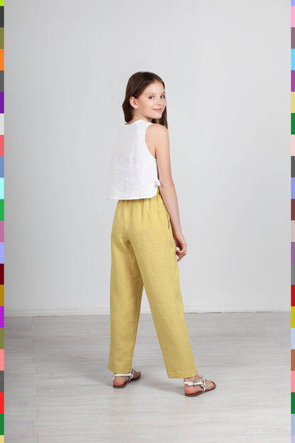 Summer Kids Pants
Kids Linen Pants
Kids Flax Pants
Girl Pants
Girl Linen Pants
Kids Linen Trousers
Summer Teen Pants
Kids Flax Fashion
Children Clothing
Lemon Girls Pants
Yellow Kids Pants
Simple Kids Trousers
Kids Straight Pants