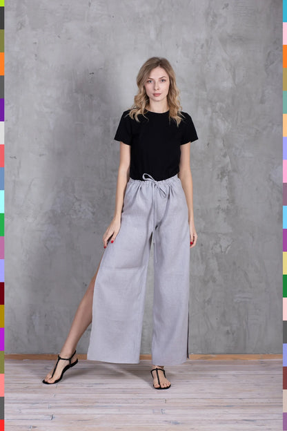 Linen women slit pants