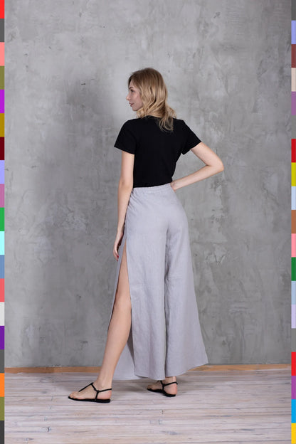 Linen women slit pants