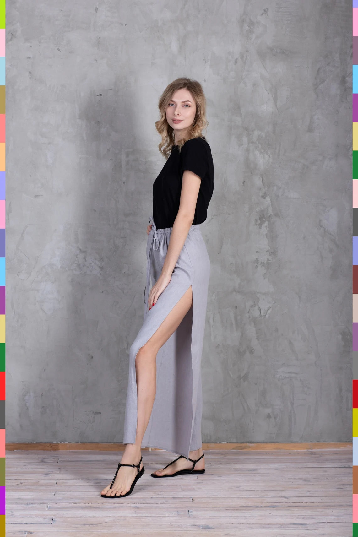 Linen women slit pants