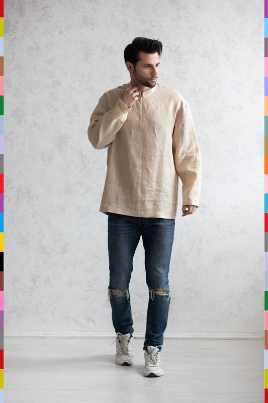 Linen men long sleeve shirt